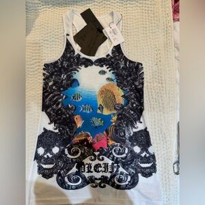 Philipp Plein White Tank Top with Black Accents